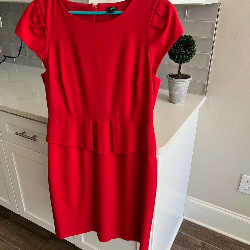J. Crew Red Wool Blend Peplum Dress